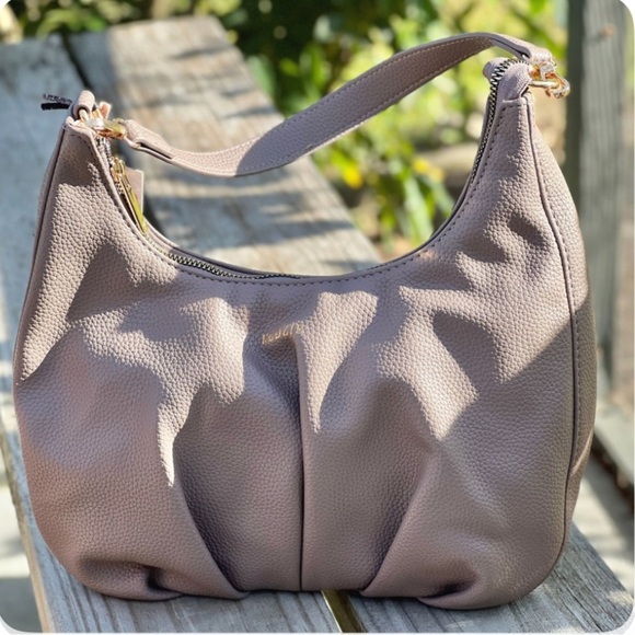 Tan Crescent Hobo Bag with Silver Accents - Picture 5 of 7